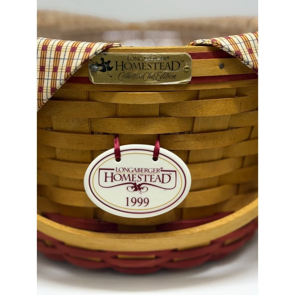 VTG Longaberger Basket Homestead Collectors Club 1999 Red Plaid Woven Round